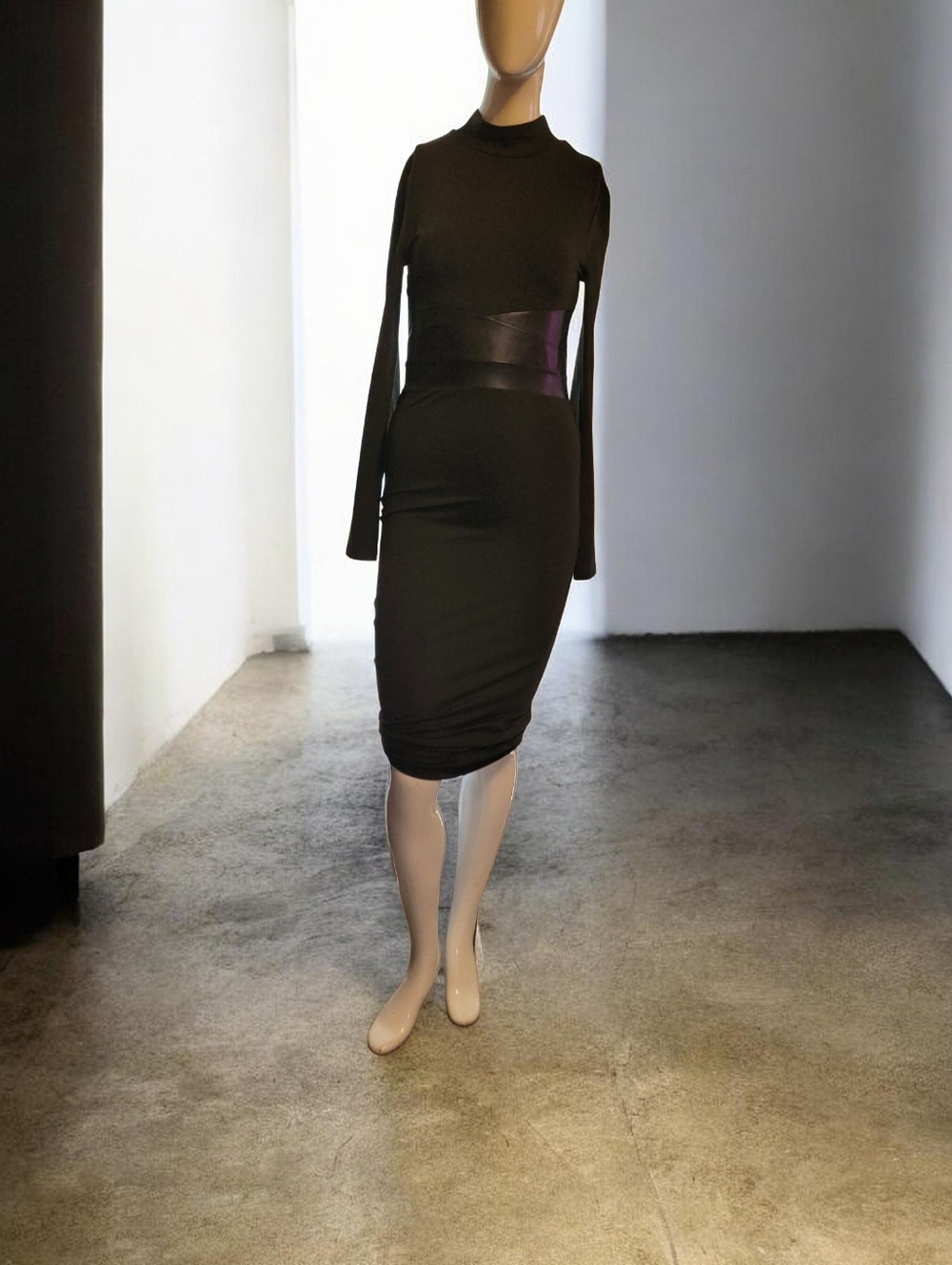 SHEIN Black Long Sleeve Midi Bodycon Dress